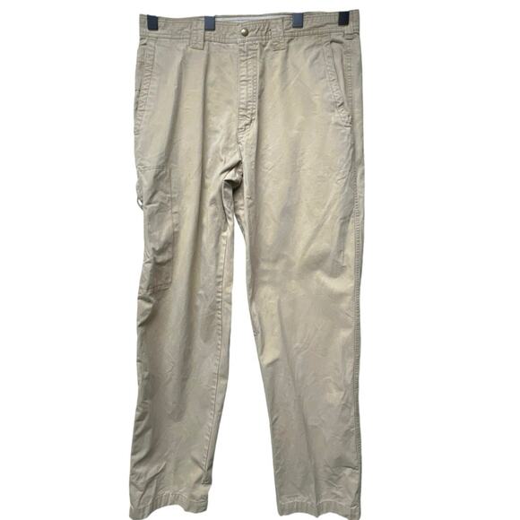Columbia Mens Size 36x32 Khaki Outdoor Utility Pants Pockets 100% Cotton Canvas - Picture 1 of 5